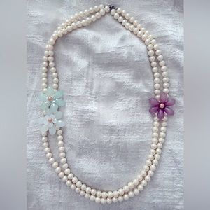 Anthropologie Faux Pearl and Flower Necklace